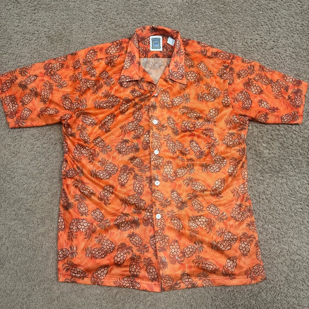 Ocean Current Hawaiian Camp Shirt Mens XL  Floral Pineapples Orange Beach Y2K